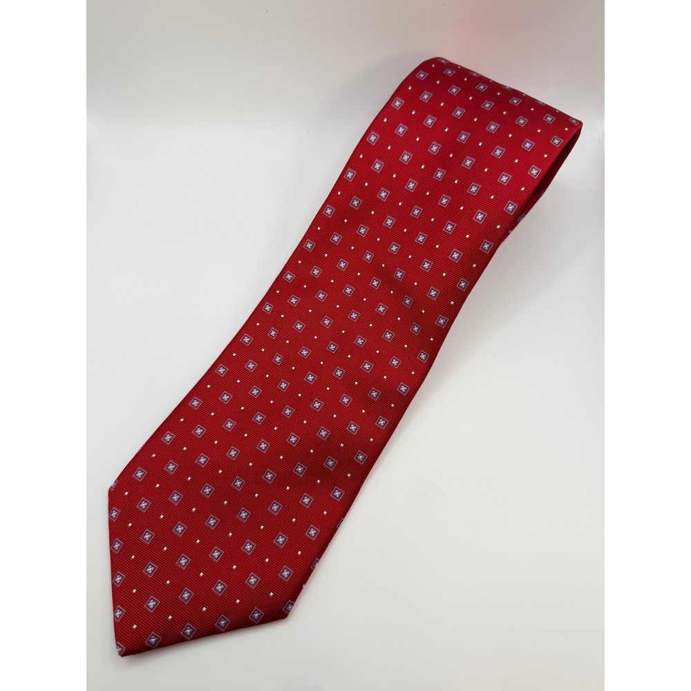 Brooks Brothers Red Geometric Silk Tie Stain Resistant Made in USA Italian Silk